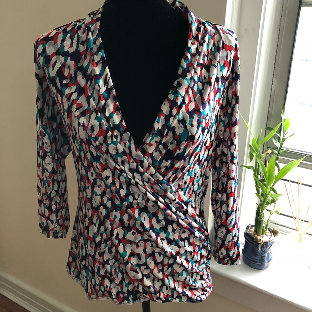 Faux wrap multi colored top